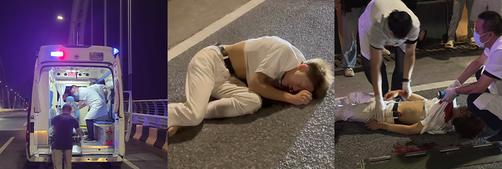 鬼火少年深夜摩托车炸街直接翻车躺在马路上 救护车赶到现场 报应来的太快